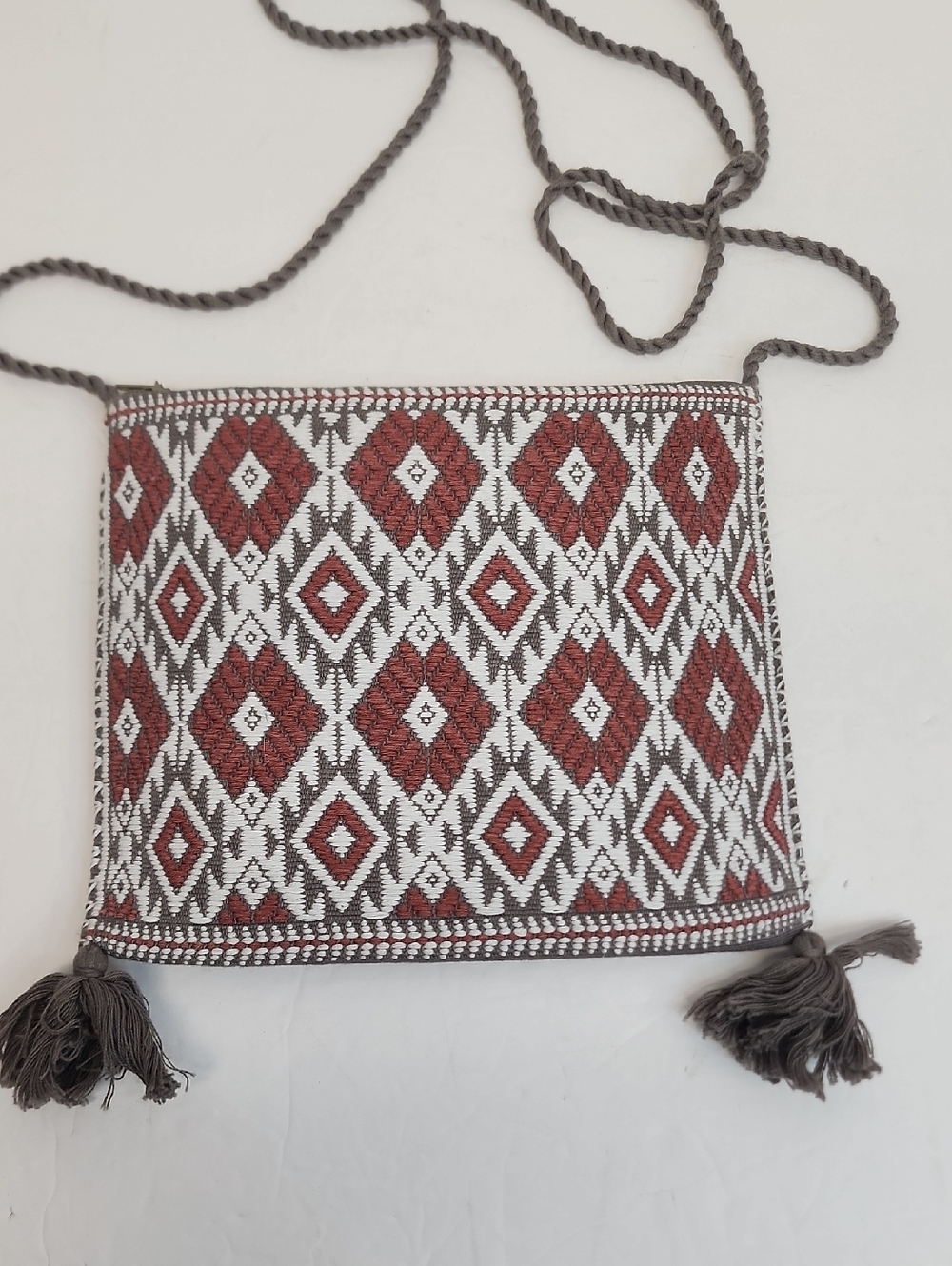 Woven Geometric Crossbody Bag Tassel Boho Festival Purse OS